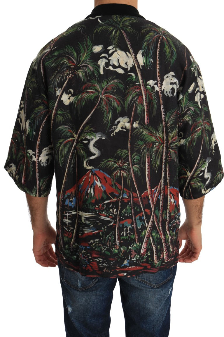 Schwarzes Vulkan Sizilien T-Shirt mit kurzen Ärmeln