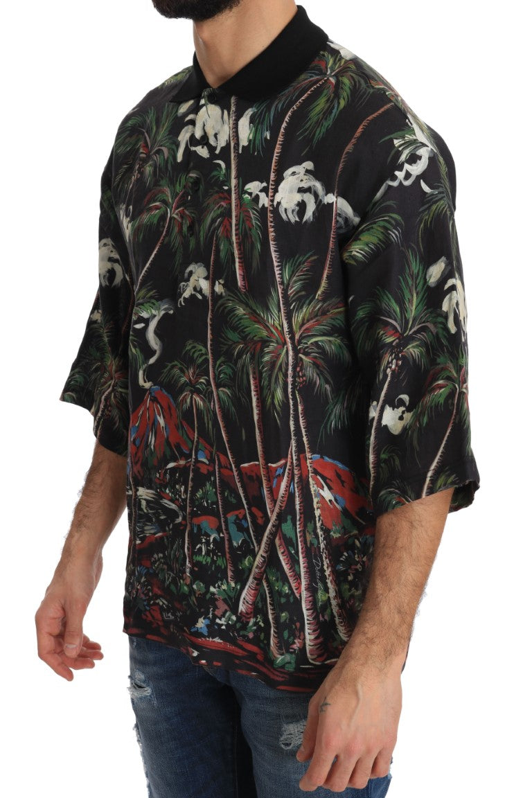 Schwarzes Vulkan Sizilien T-Shirt mit kurzen Ärmeln