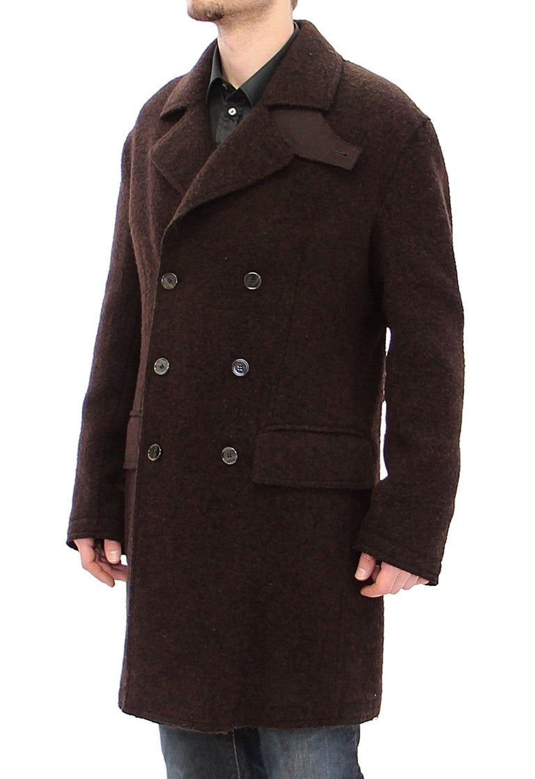 Braune doppelreihige lange Peacoat-Jacke