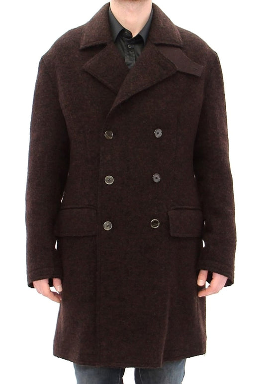 Braune doppelreihige lange Peacoat-Jacke