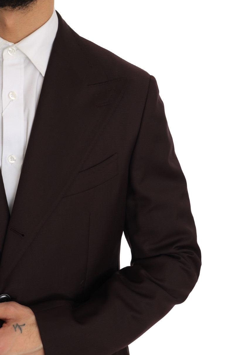 Bordeauxfarbener Wollanzug mit zwei Knöpfen und schmaler Passform