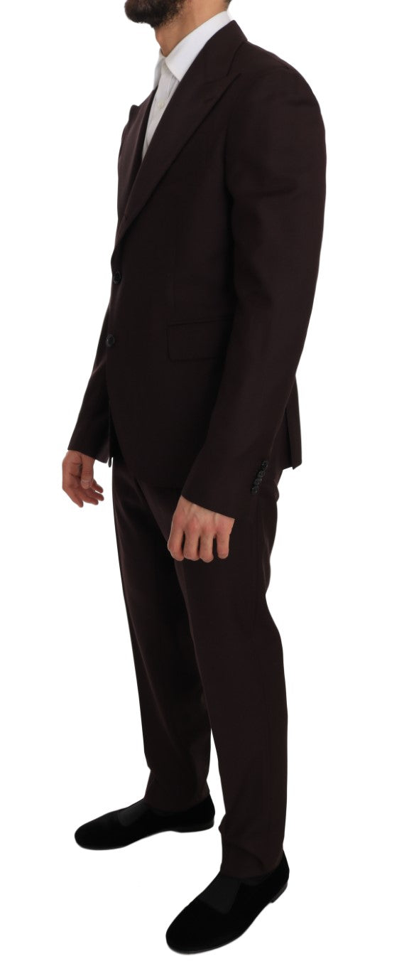 Bordeauxfarbener Wollanzug mit zwei Knöpfen und schmaler Passform