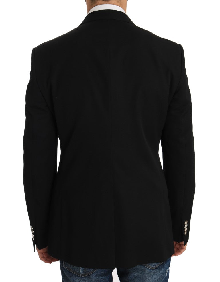 Schwarze Wolle MARTINI Wappen Blazer Jacke