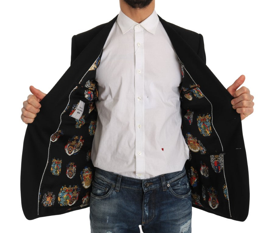 Schwarze Wolle MARTINI Wappen Blazer Jacke