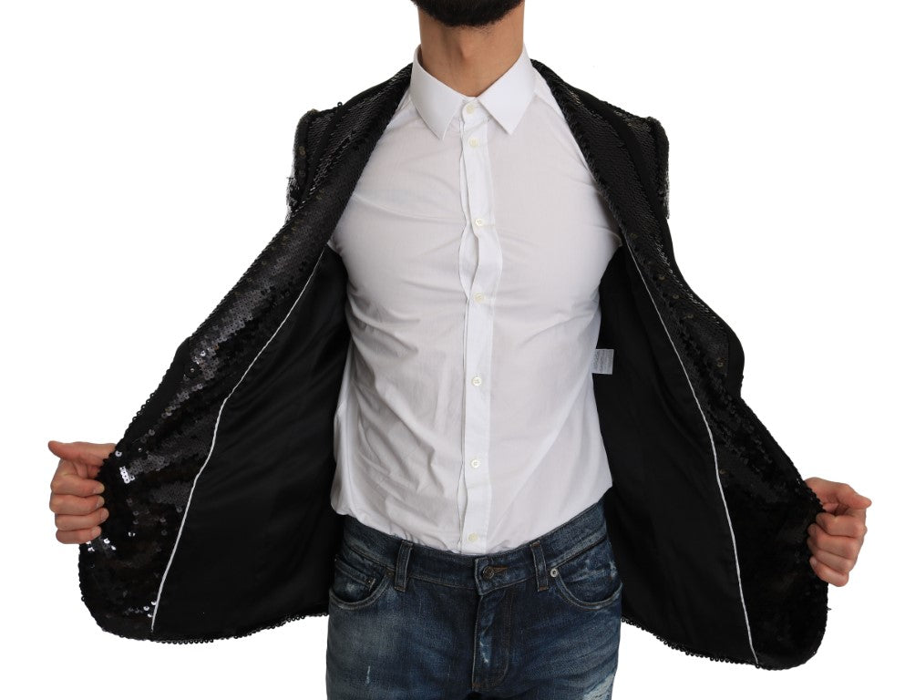 Schwarzer glänzender Pailletten-Blazer