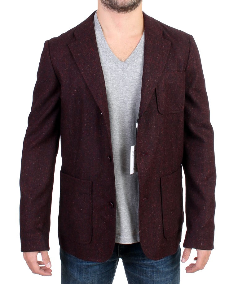 Bordeauxfarbener Blazer mit zwei Knöpfen aus Wollmischung