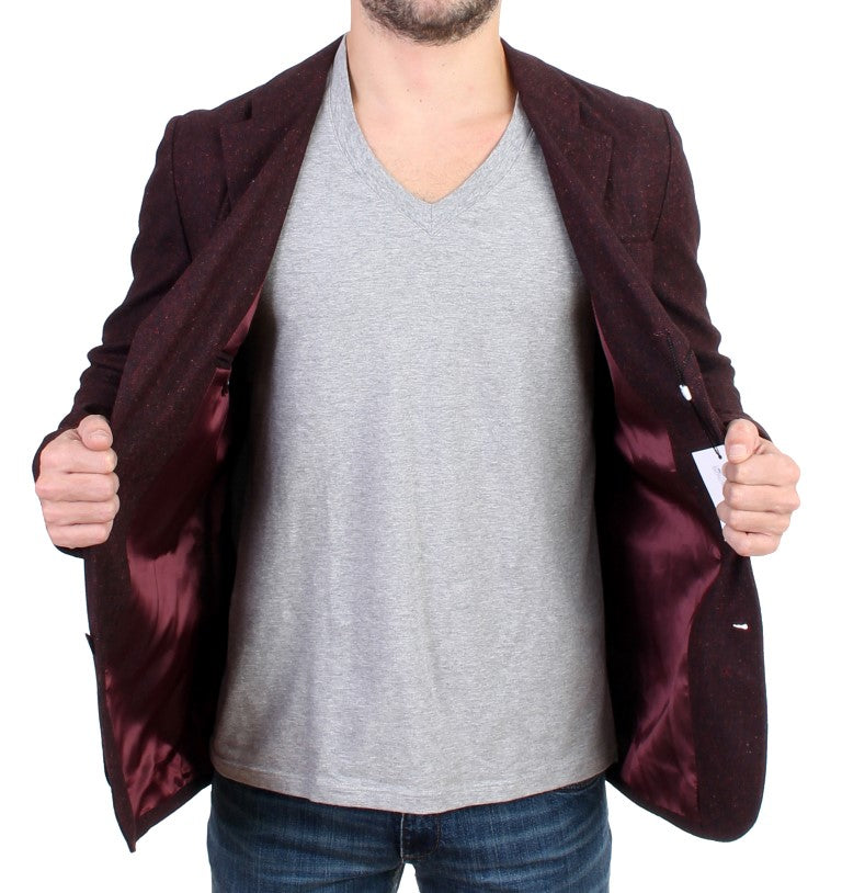 Bordeauxfarbener Blazer mit zwei Knöpfen aus Wollmischung