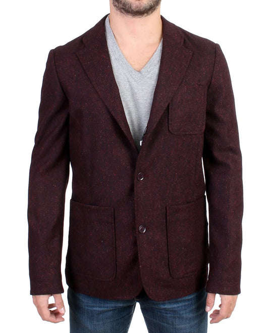 Bordeauxfarbener Blazer mit zwei Knöpfen aus Wollmischung