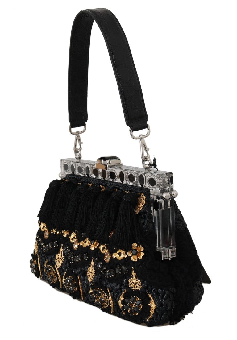 VANDA Schwarz Kristall Quaste Gold Charms Party Tasche