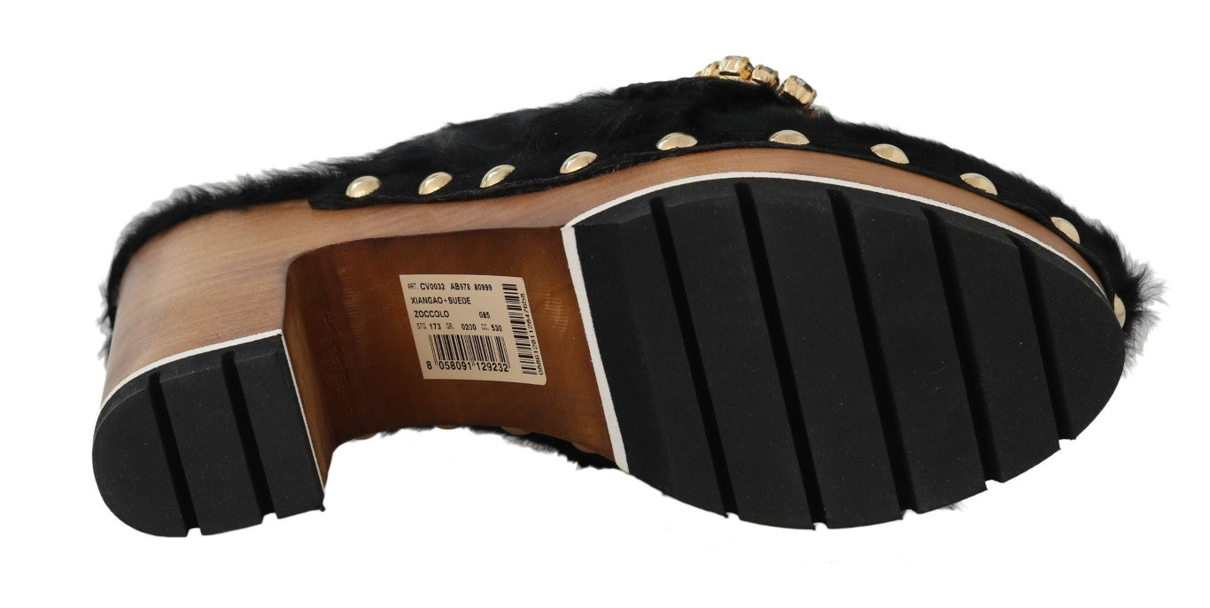 Schwarze Xiangao Pelz-Kristall-Pantoletten