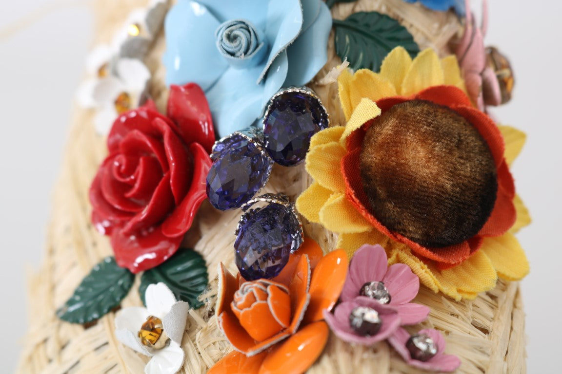 Beige Raffia Pantoletten Floral Pantoletten