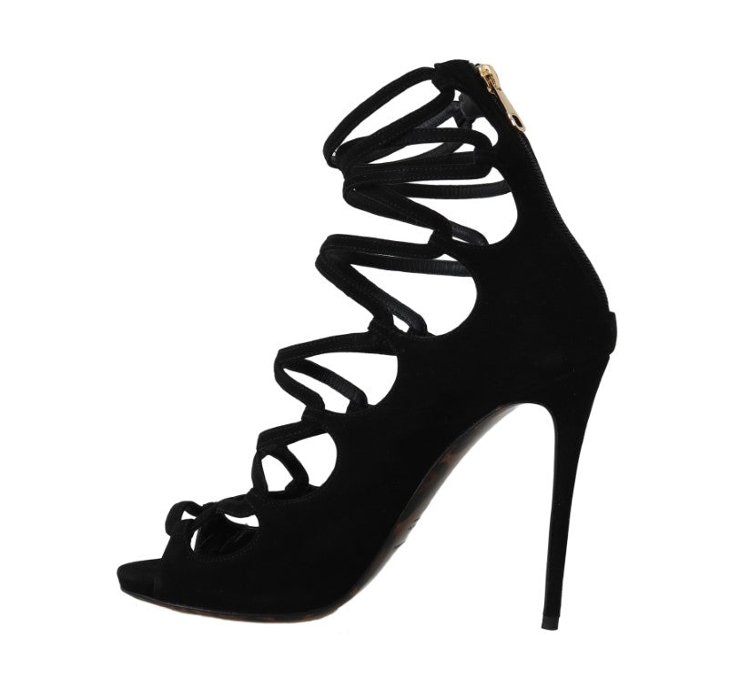 Schwarze Wildleder-Knöchelriemen-Pumps