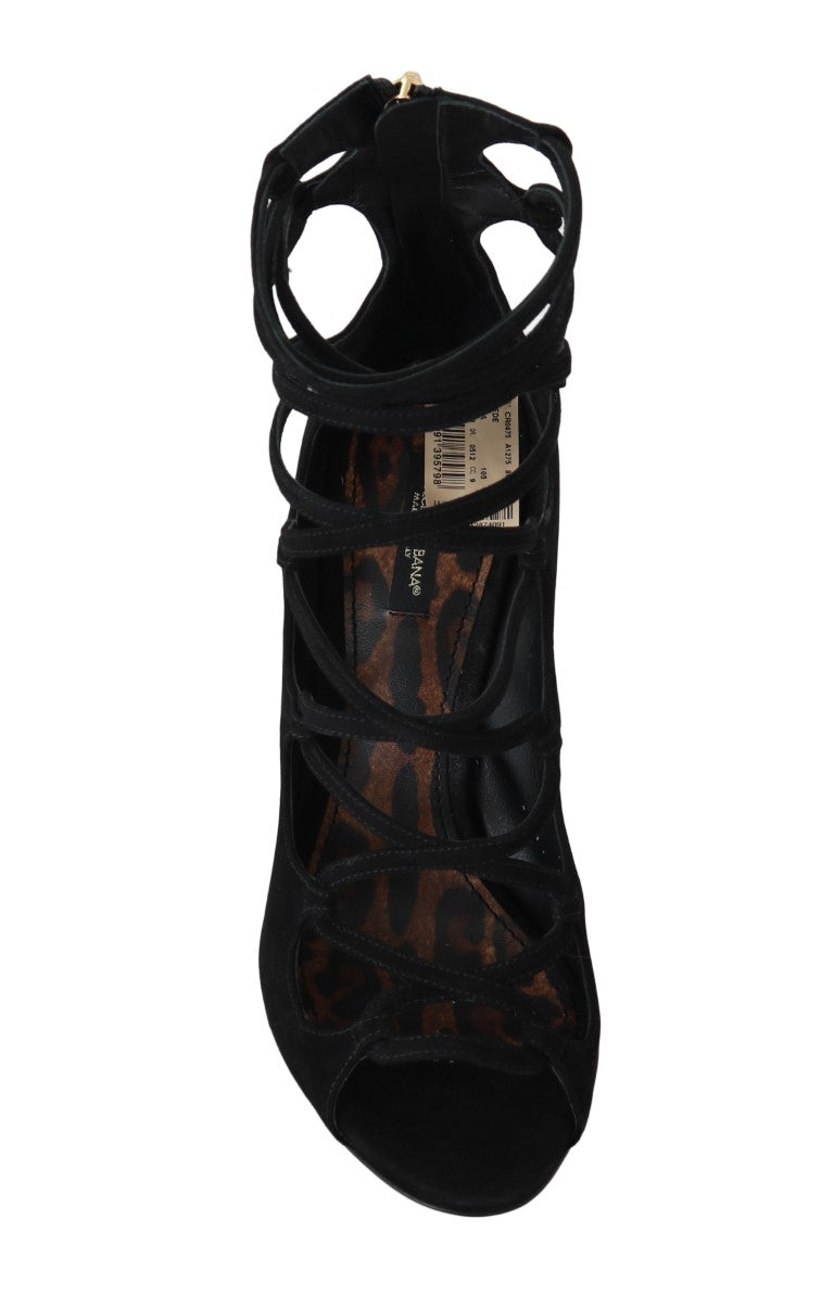 Schwarze Wildleder-Knöchelriemen-Pumps