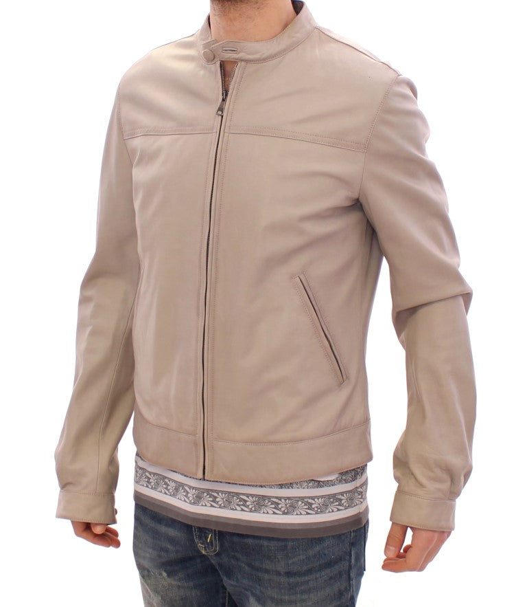 Beige Lederjacke Bikermantel