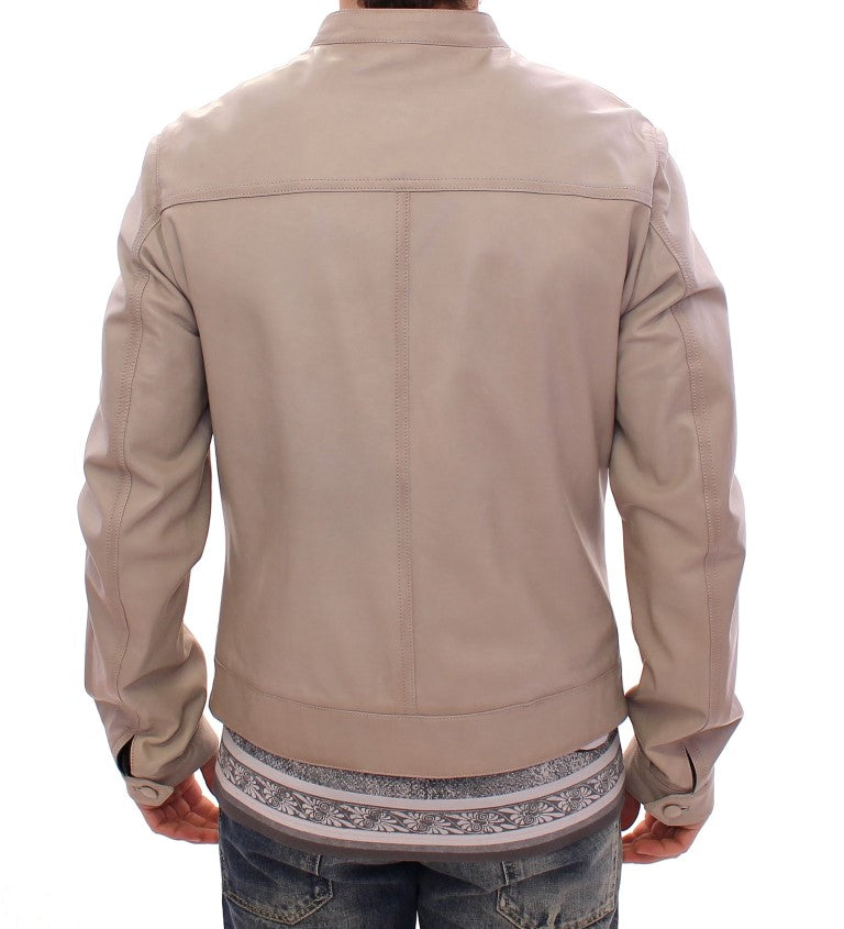 Beige Lederjacke Bikermantel