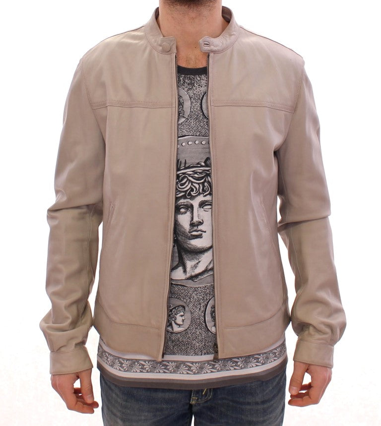 Beige Lederjacke Bikermantel