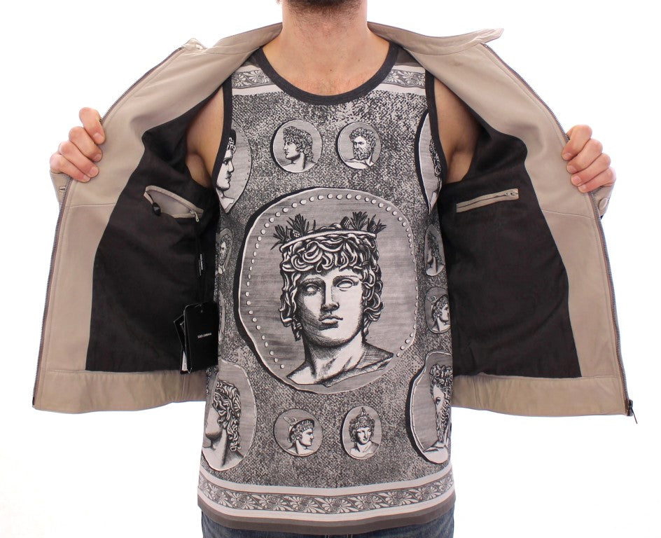 Beige Lederjacke Bikermantel