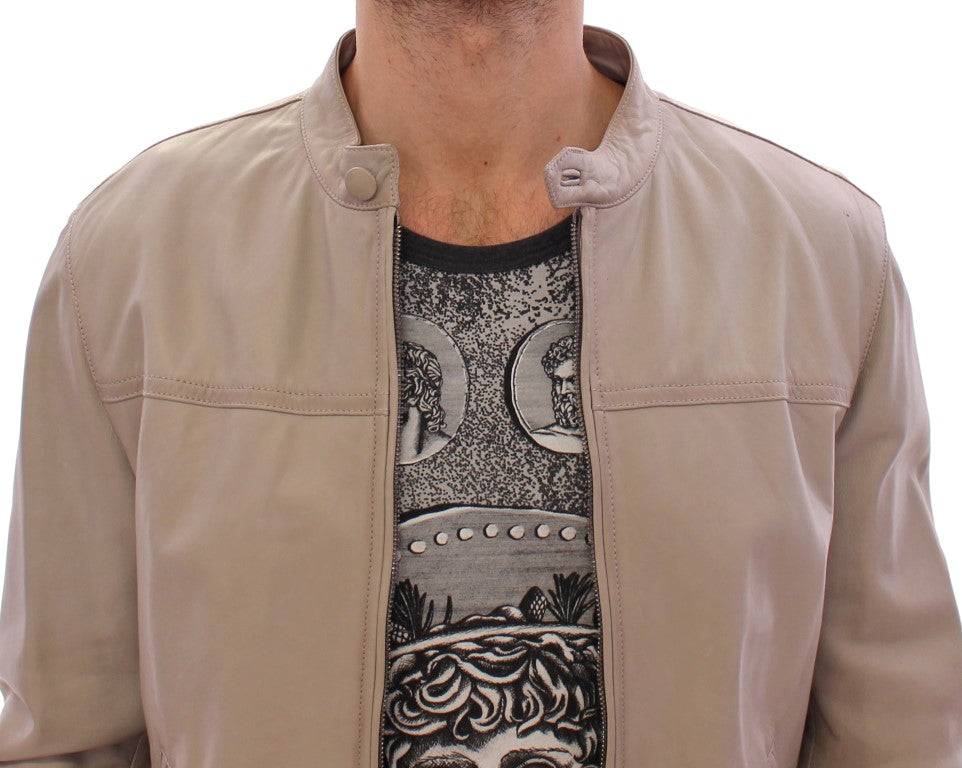 Beige Lederjacke Bikermantel