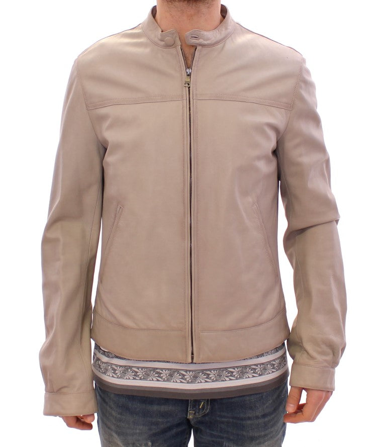 Beige Lederjacke Bikermantel