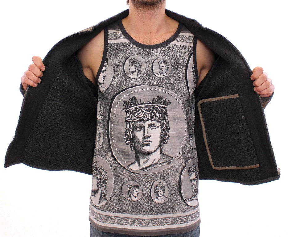 Braun Graue Lederjacke Mantel