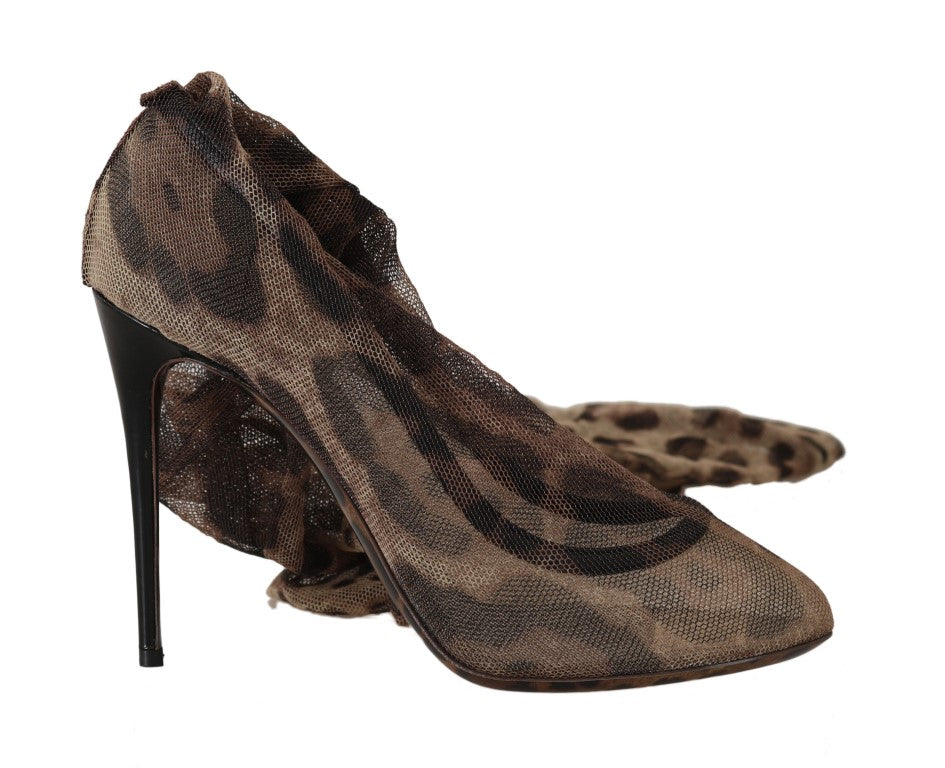 Brauner Leopard Tüll Lange Socken Pumps