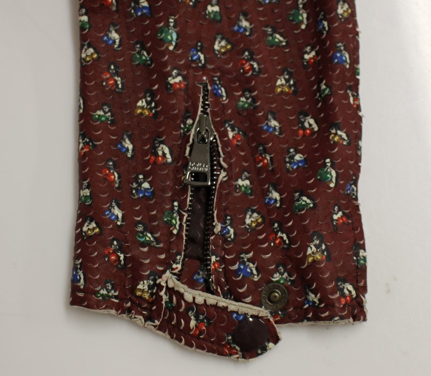 Bordeaux Leder Boxer Print Jacke Mantel