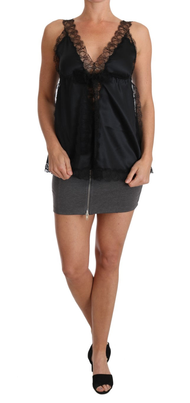 Dessous Cami Schwarz Spitze Seide Stretch