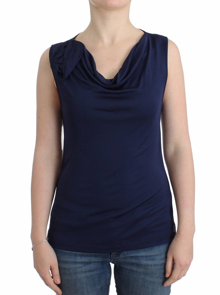 Blaues Top ärmellose Bluse