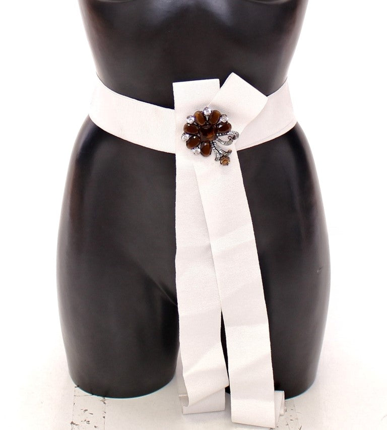 Weißer Kristall-Messing-Gürtel mit breiter Taille Laufsteg