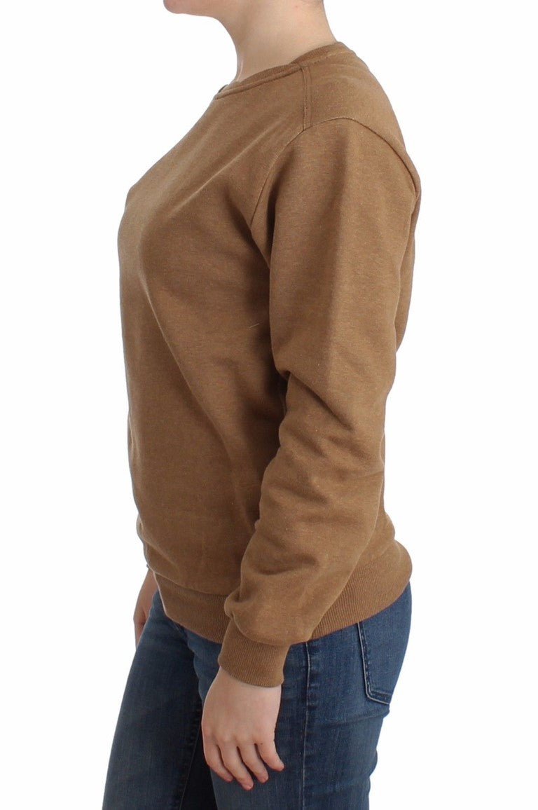 Brauner Baumwollpullover mit Rundhalsausschnitt