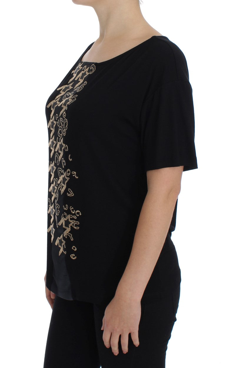 Schwarzgoldenes T-Shirt-Top mit Nieten