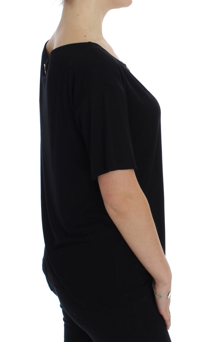 Schwarzgoldenes T-Shirt-Top mit Nieten