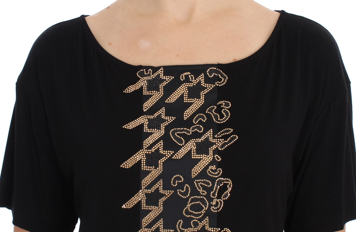 Schwarzgoldenes T-Shirt-Top mit Nieten