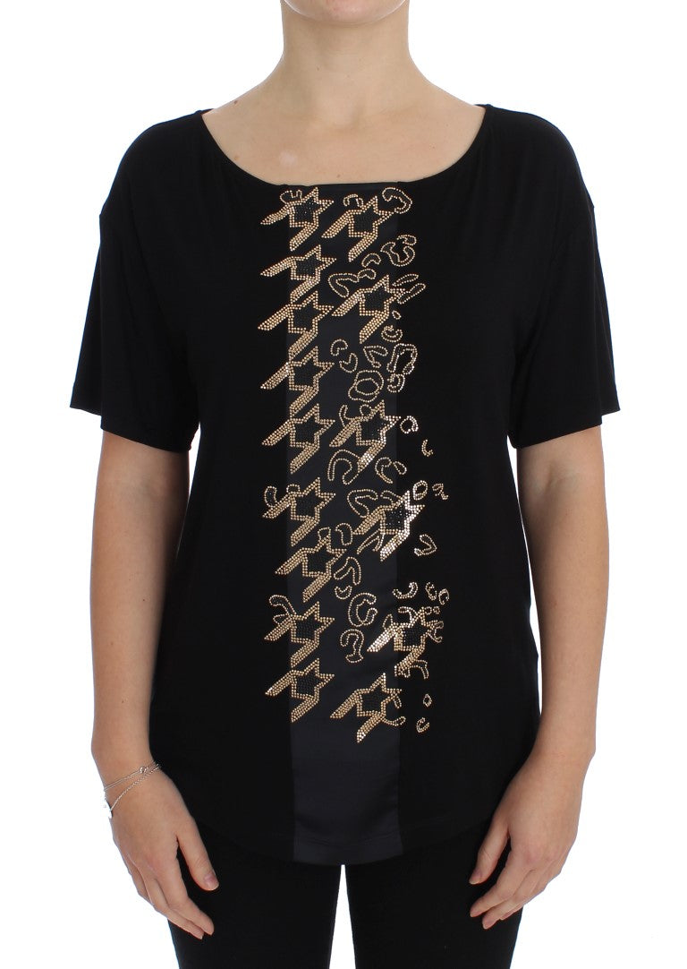 Schwarzgoldenes T-Shirt-Top mit Nieten