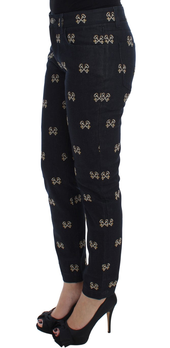 Blaue Schlüssel bestickte Slim Fit KATE Jeans