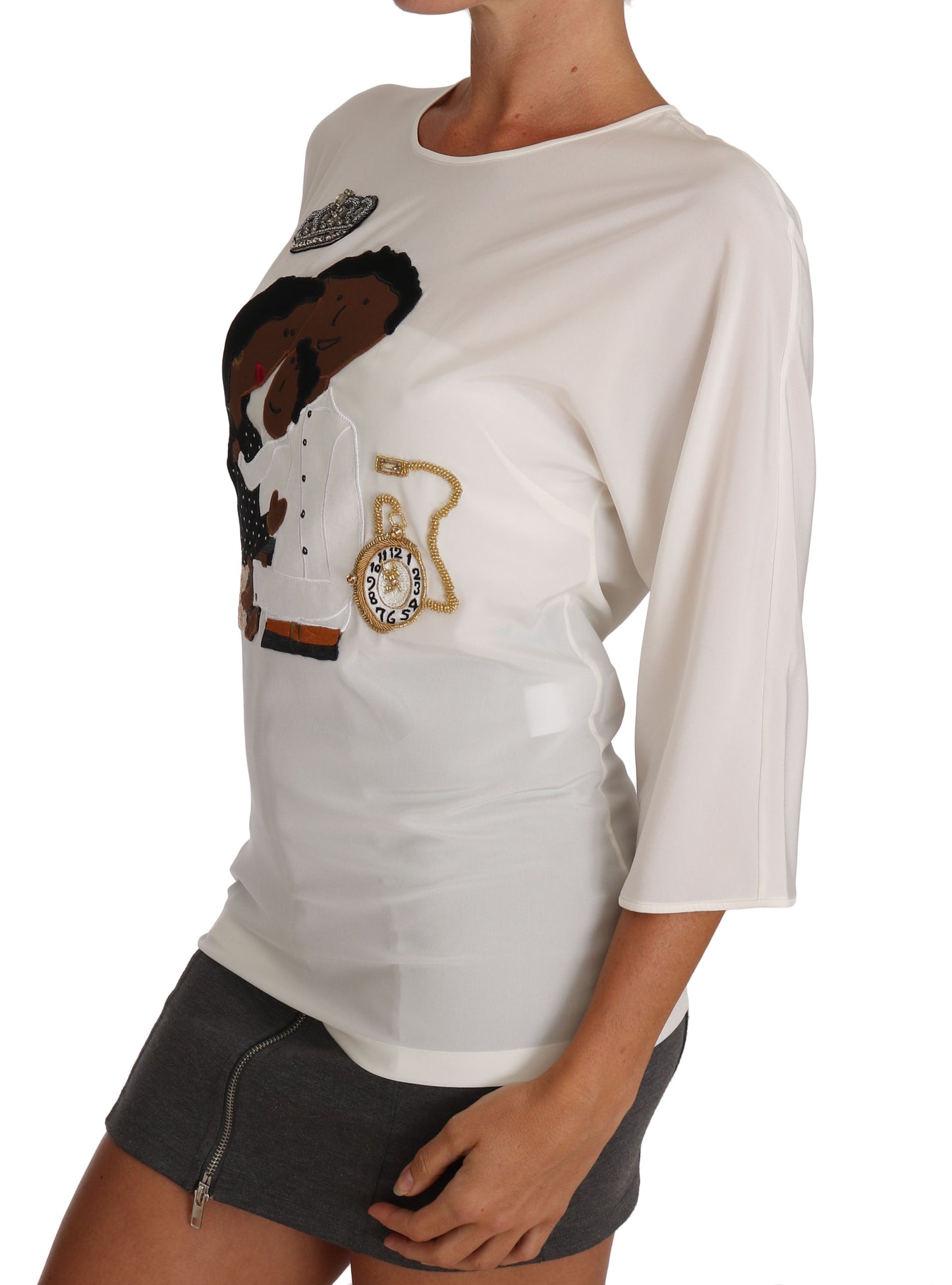 Weißes Seiden-T-Shirt #dgfamily Crystal