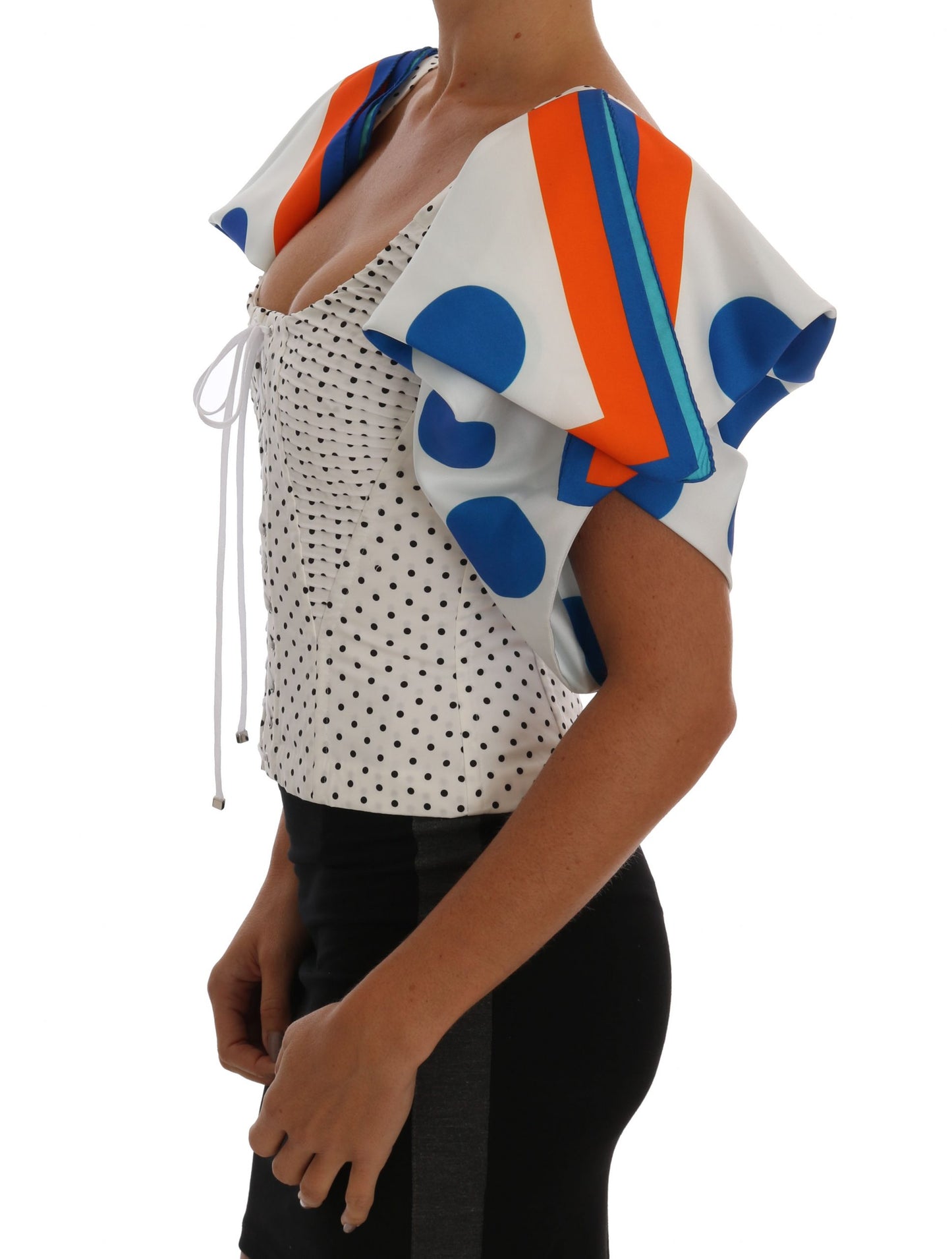 Weißes Polka-Seiden-Korsett-Bustier-Top