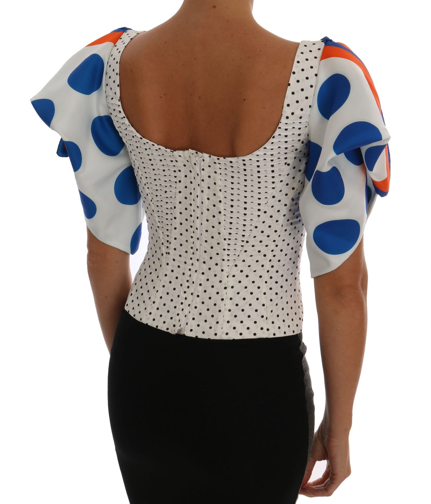 Weißes Polka-Seiden-Korsett-Bustier-Top