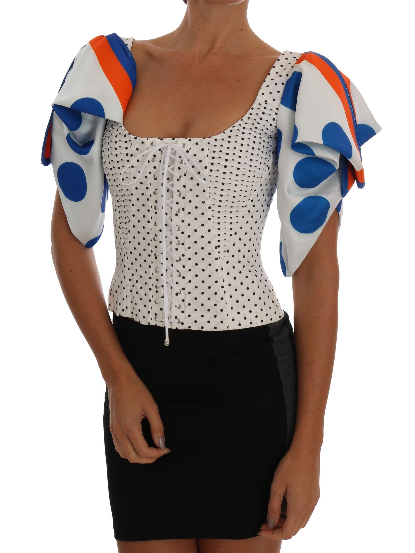 Weißes Polka-Seiden-Korsett-Bustier-Top