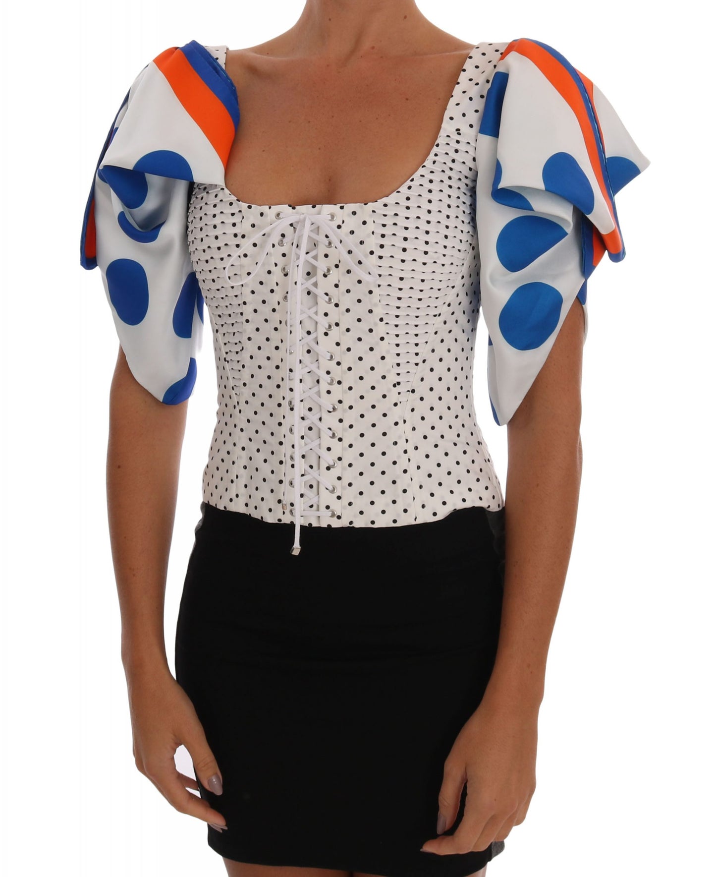 Weißes Polka-Seiden-Korsett-Bustier-Top