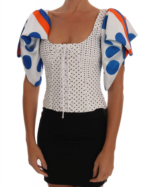 Weißes Polka-Seiden-Korsett-Bustier-Top