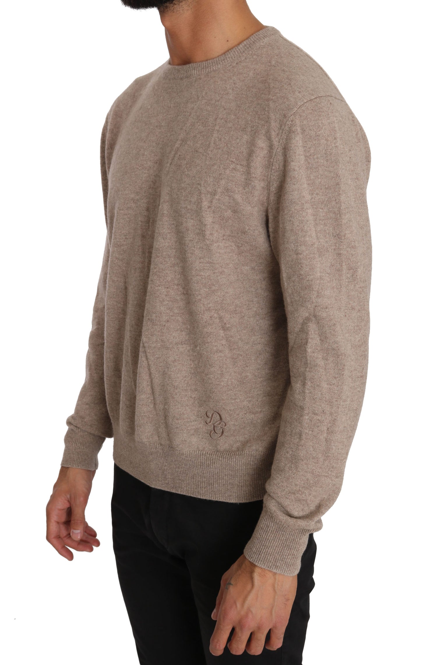 Beigefarbener Woll-Kaschmir DG Logo Pullover