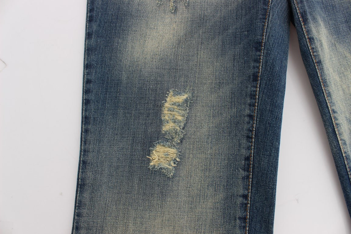 Blaue Baumwolljeans mit niedriger Taille