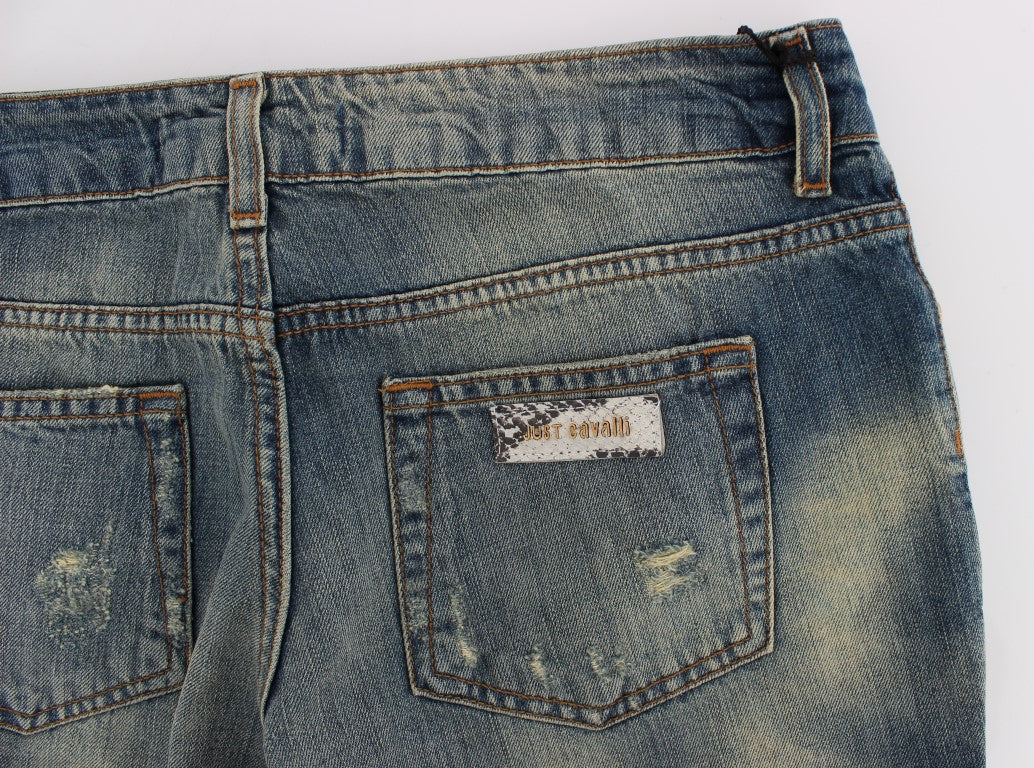Blaue Baumwolljeans mit niedriger Taille