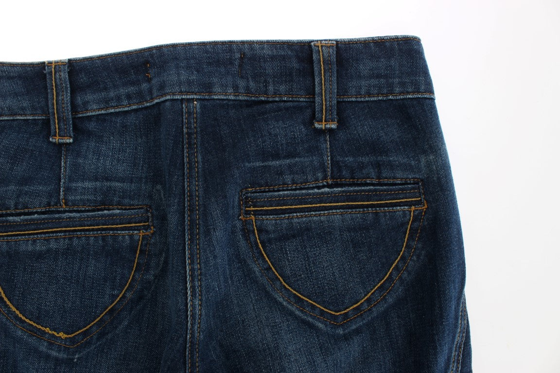 Blaue Baumwoll-Stretch-Jeans mit niedriger Taille