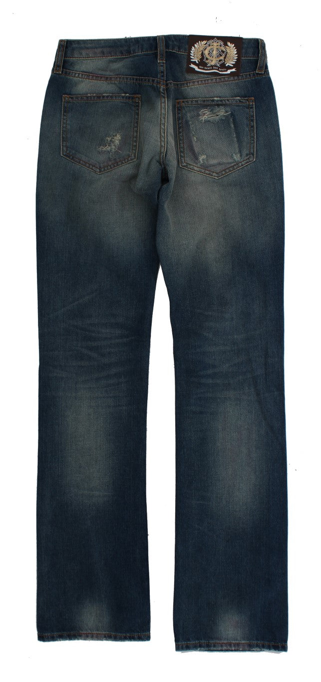 Blaue Waschung Zerrissene Baumwolle Slim Fit Jeans