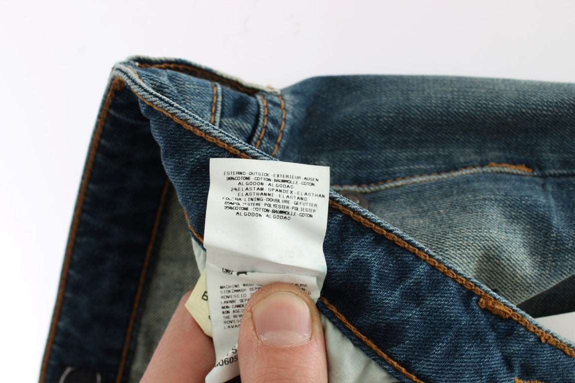 Blaue Waschung Zerrissene Baumwolle Slim Fit Jeans