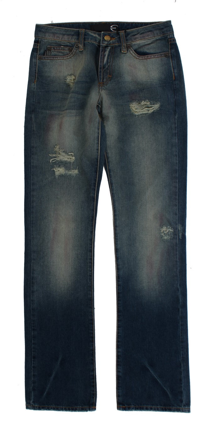 Blaue Waschung Zerrissene Baumwolle Slim Fit Jeans