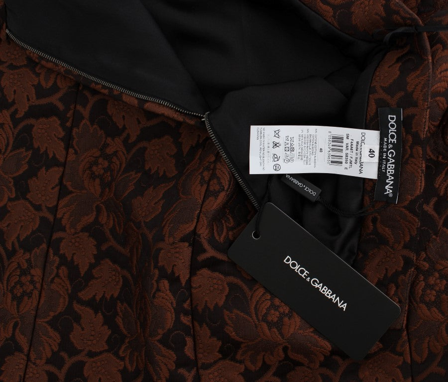 Brauner geblümter Brokat-Mini-Bubble-Rock