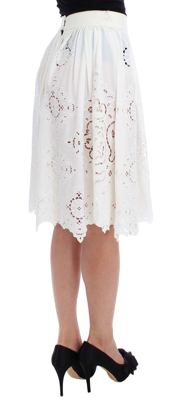 Weißer geblümter Seidenrock Ricamo Knee Rock